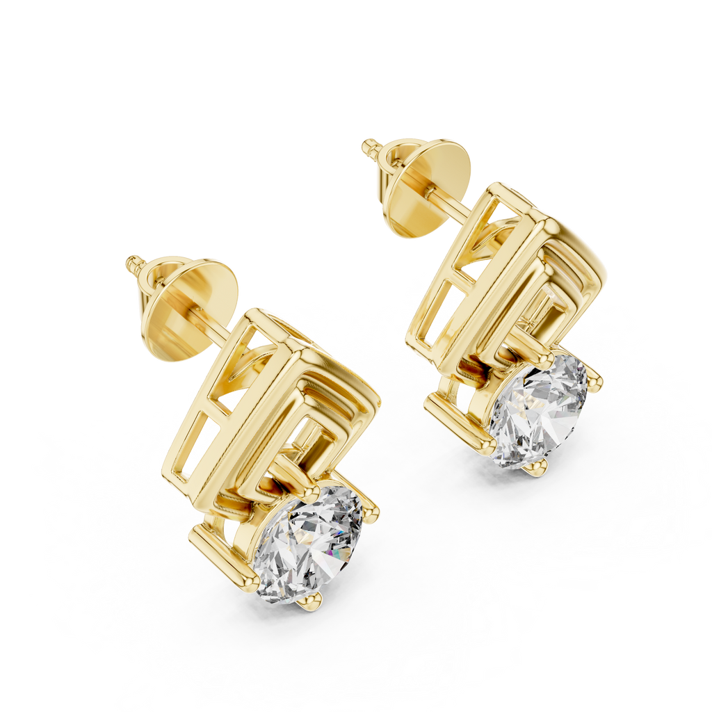 Round Diamond Geometric Stud Earrings