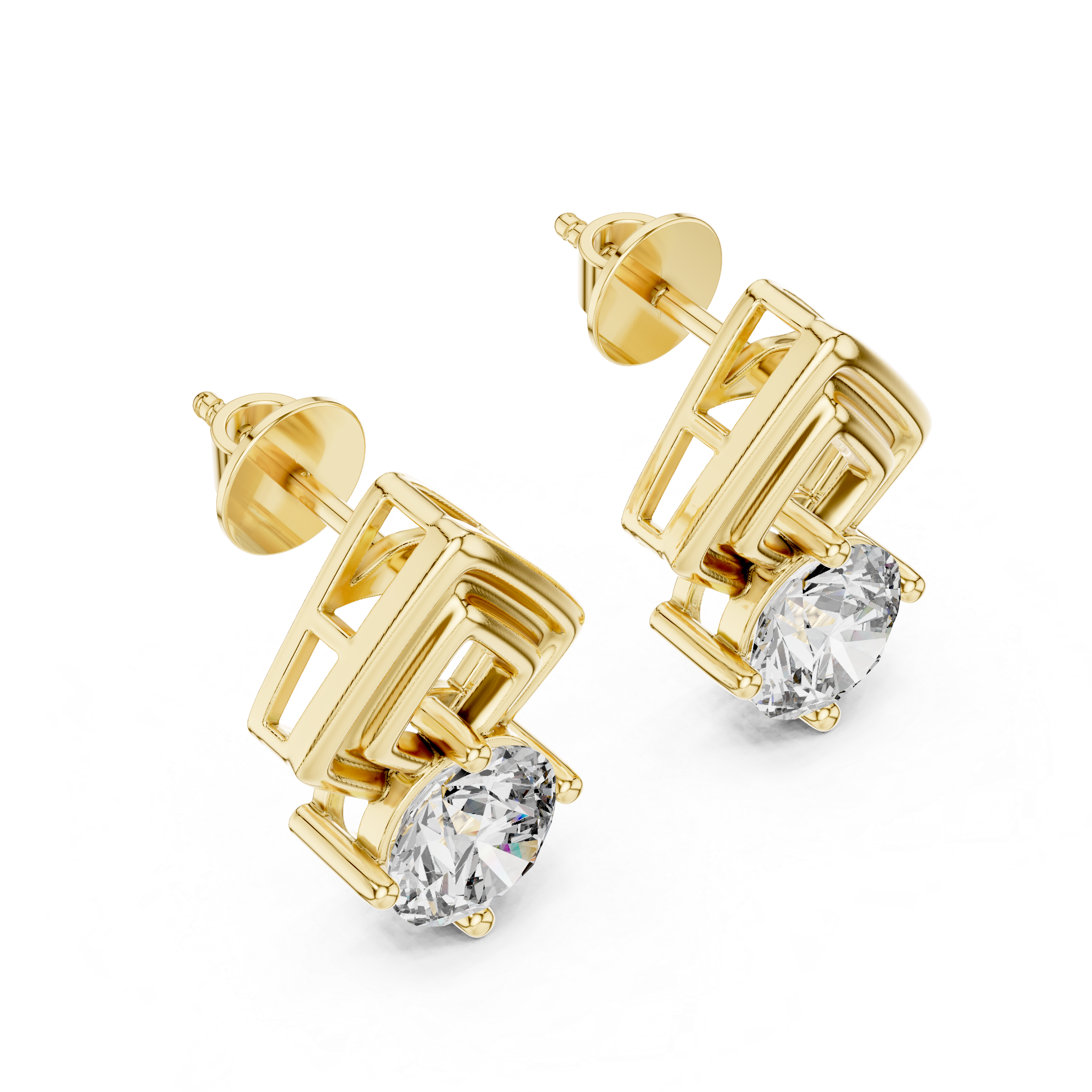 Round Diamond Geometric Stud Earrings