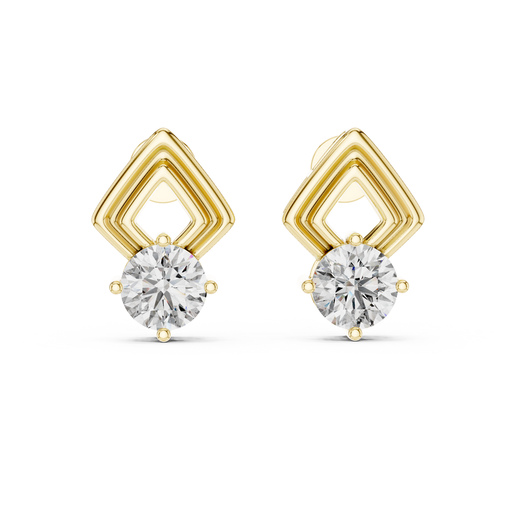 Round Diamond Geometric Stud Earrings