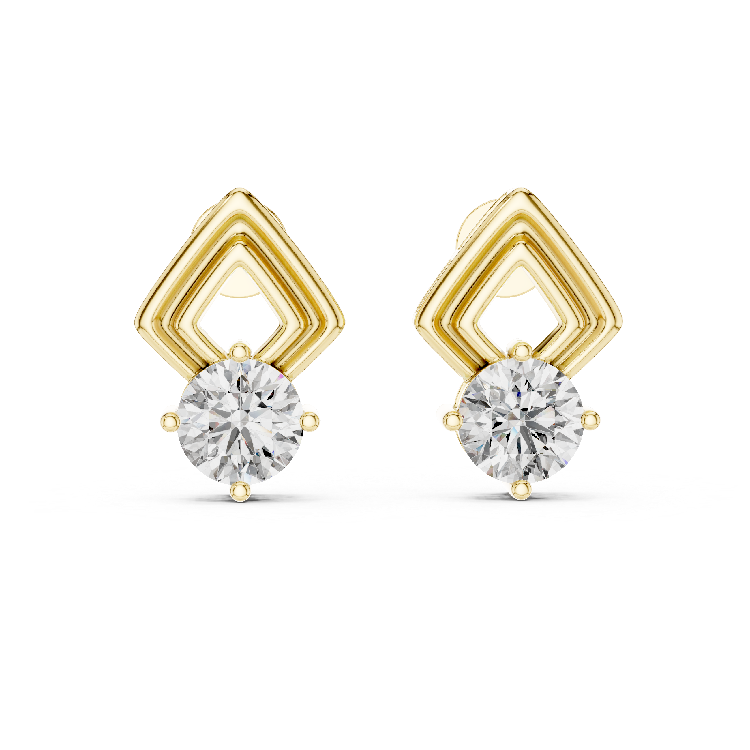 Round Diamond Geometric Stud Earrings