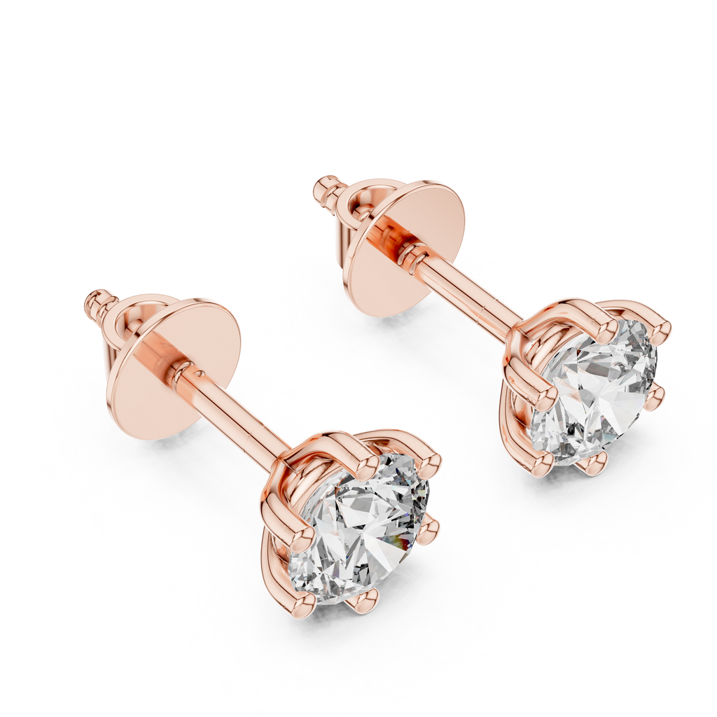 Round Diamond Six Prong Stud Earrings