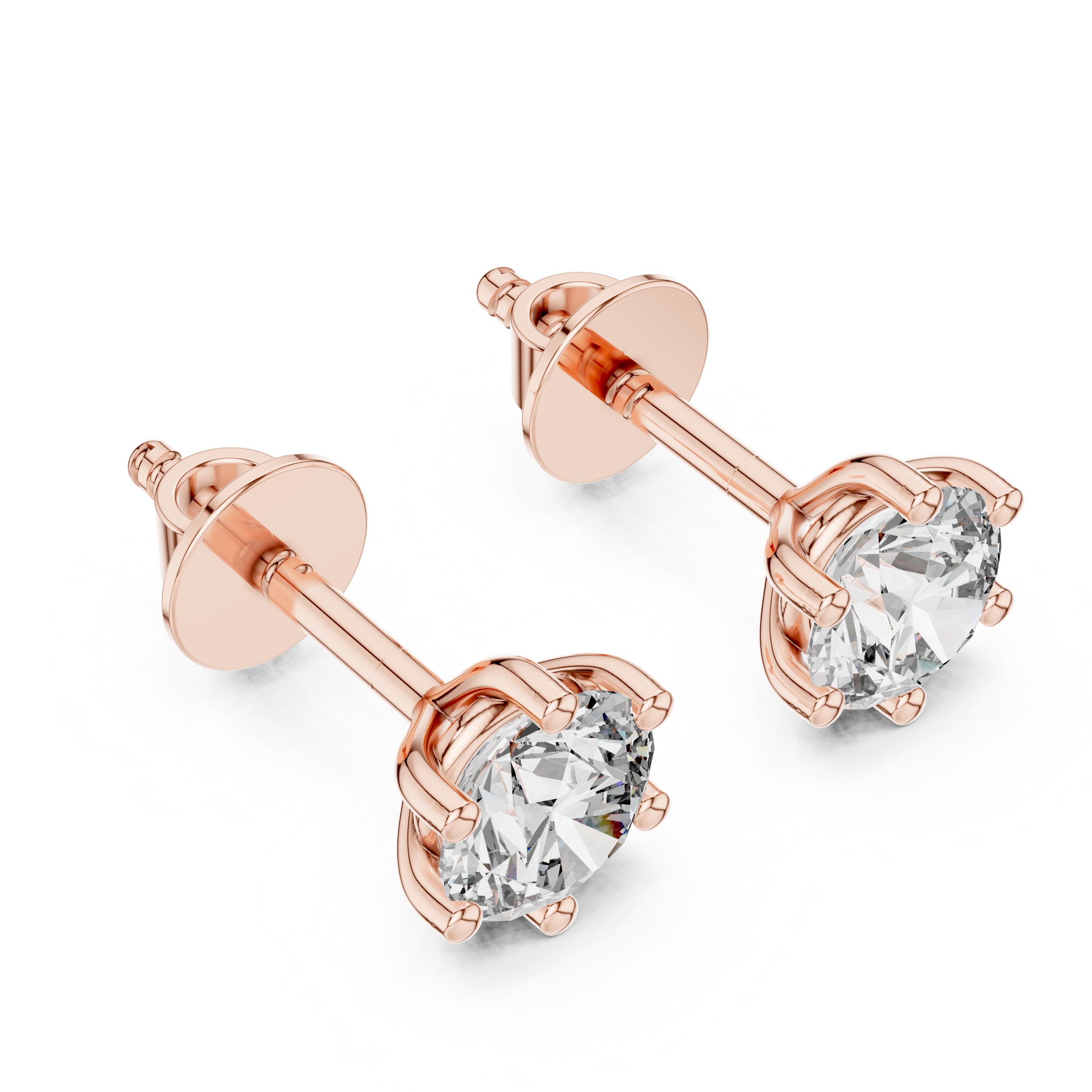 Round Diamond Six Prong Stud Earrings