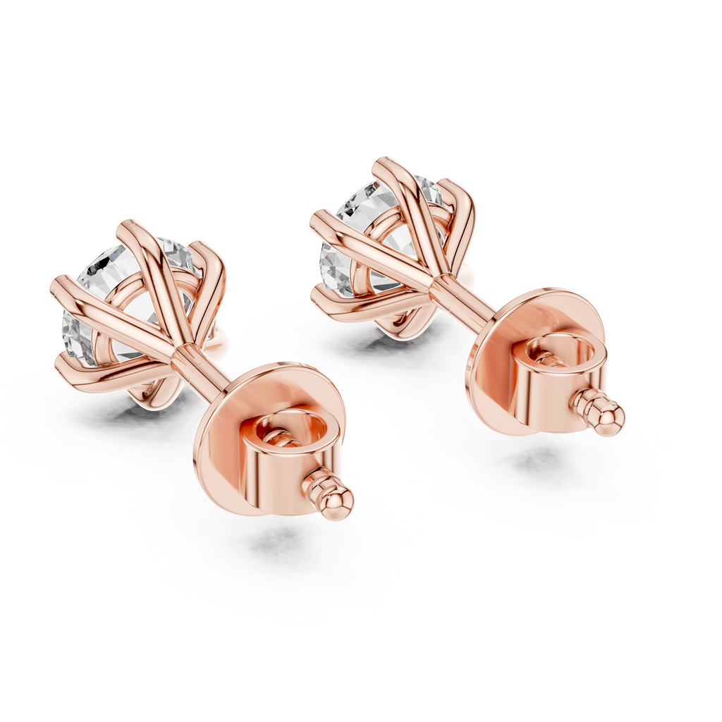 Round Diamond Six Prong Stud Earrings