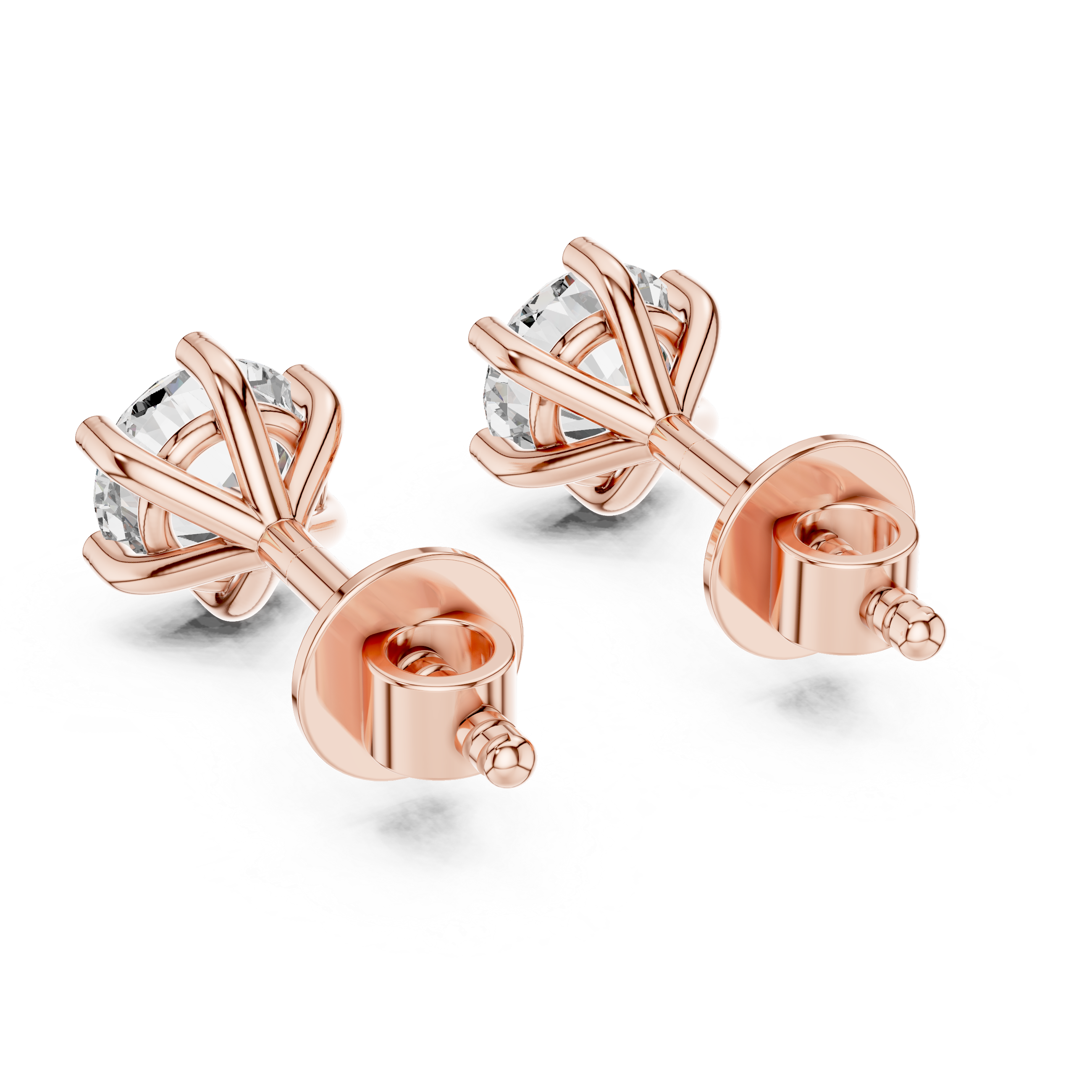 Round Diamond Six Prong Stud Earrings