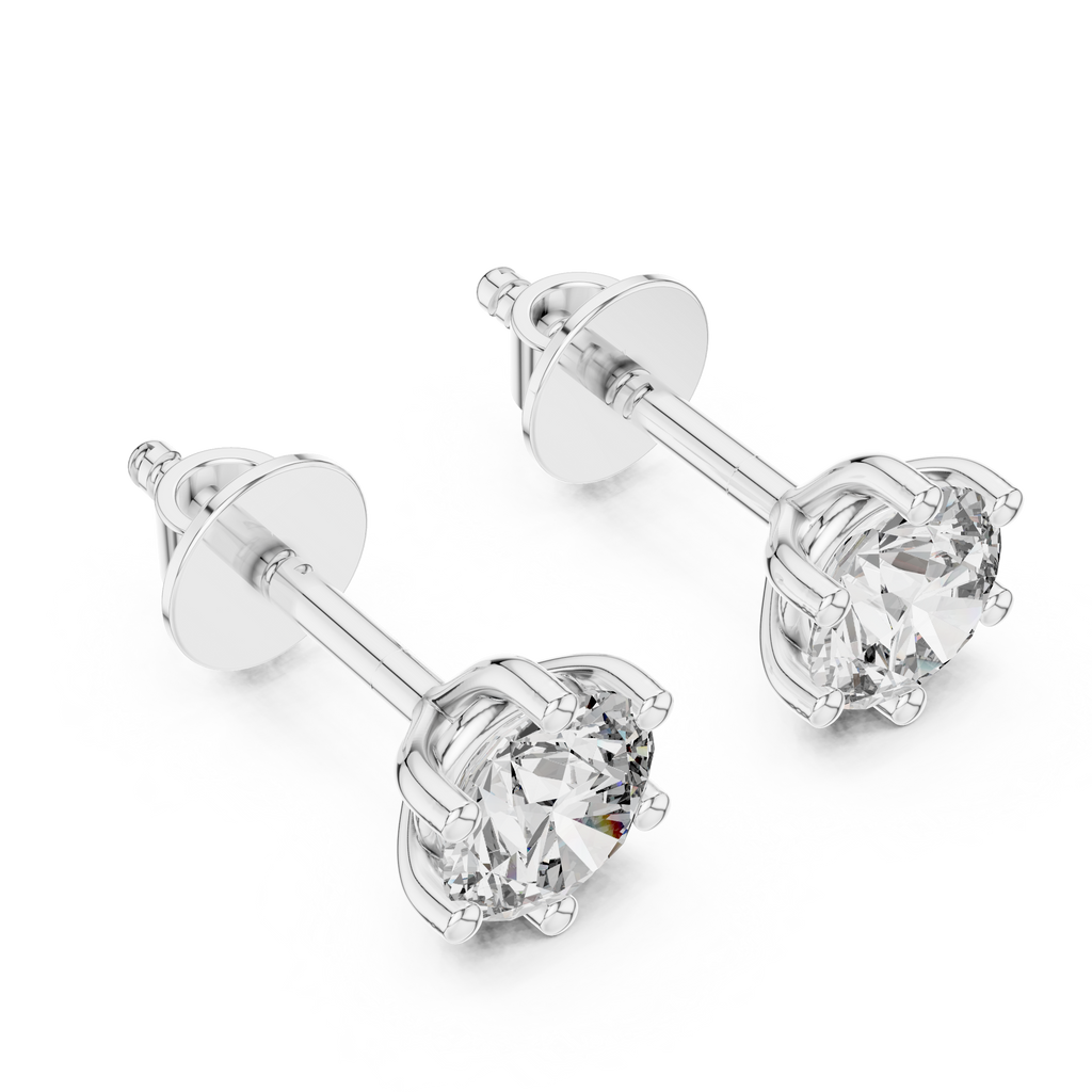 Round Diamond Six Prong Stud Earrings