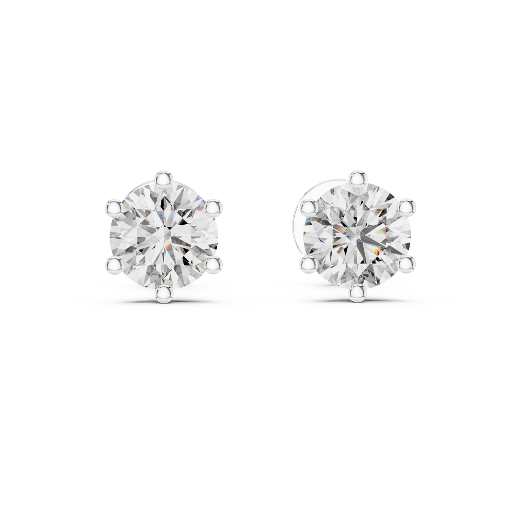 Round Diamond Six Prong Stud Earrings