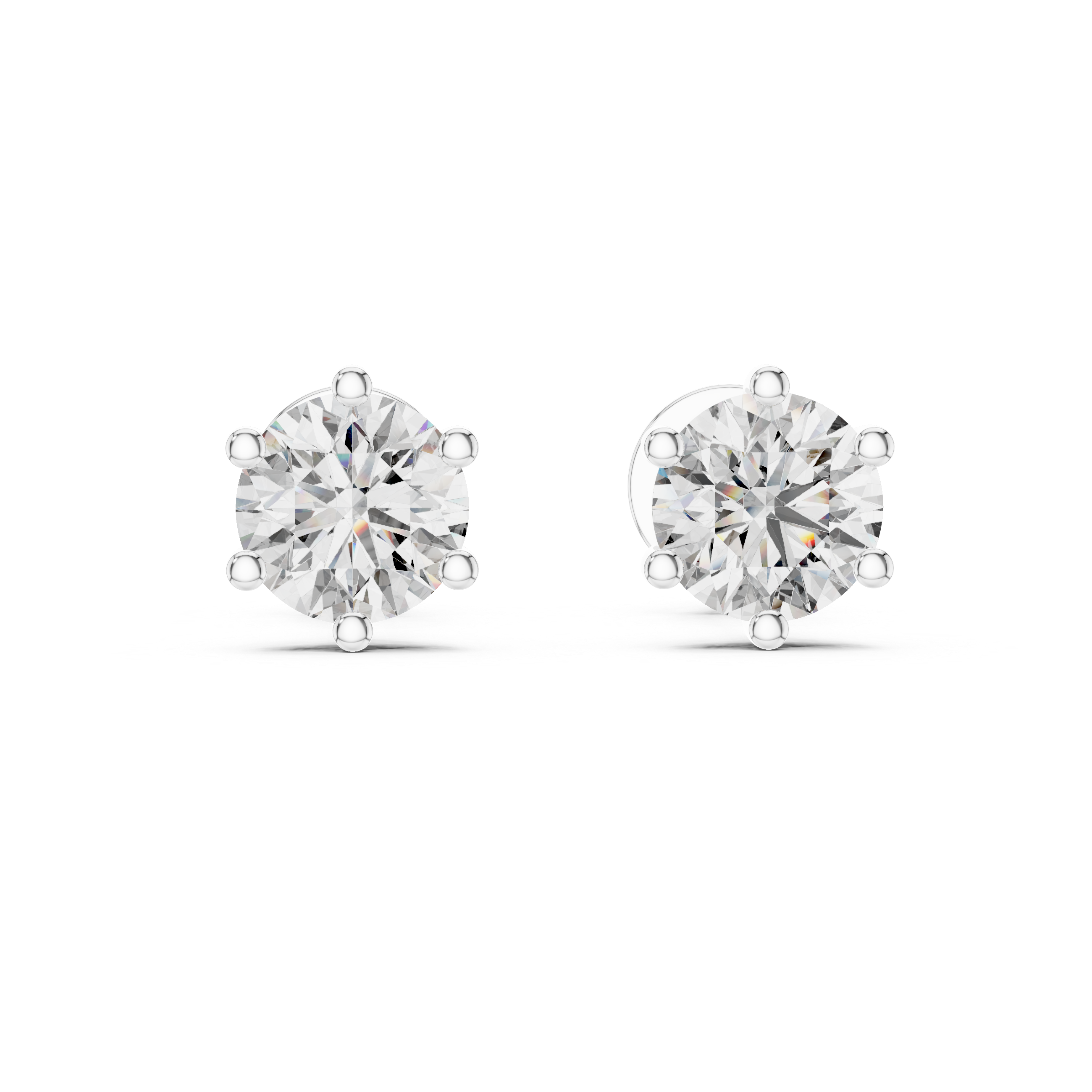 Round Diamond Six Prong Stud Earrings