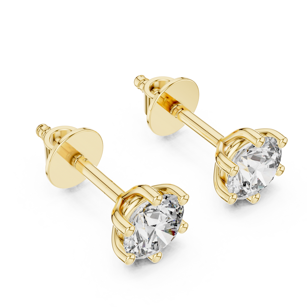 Round Diamond Six Prong Stud Earrings