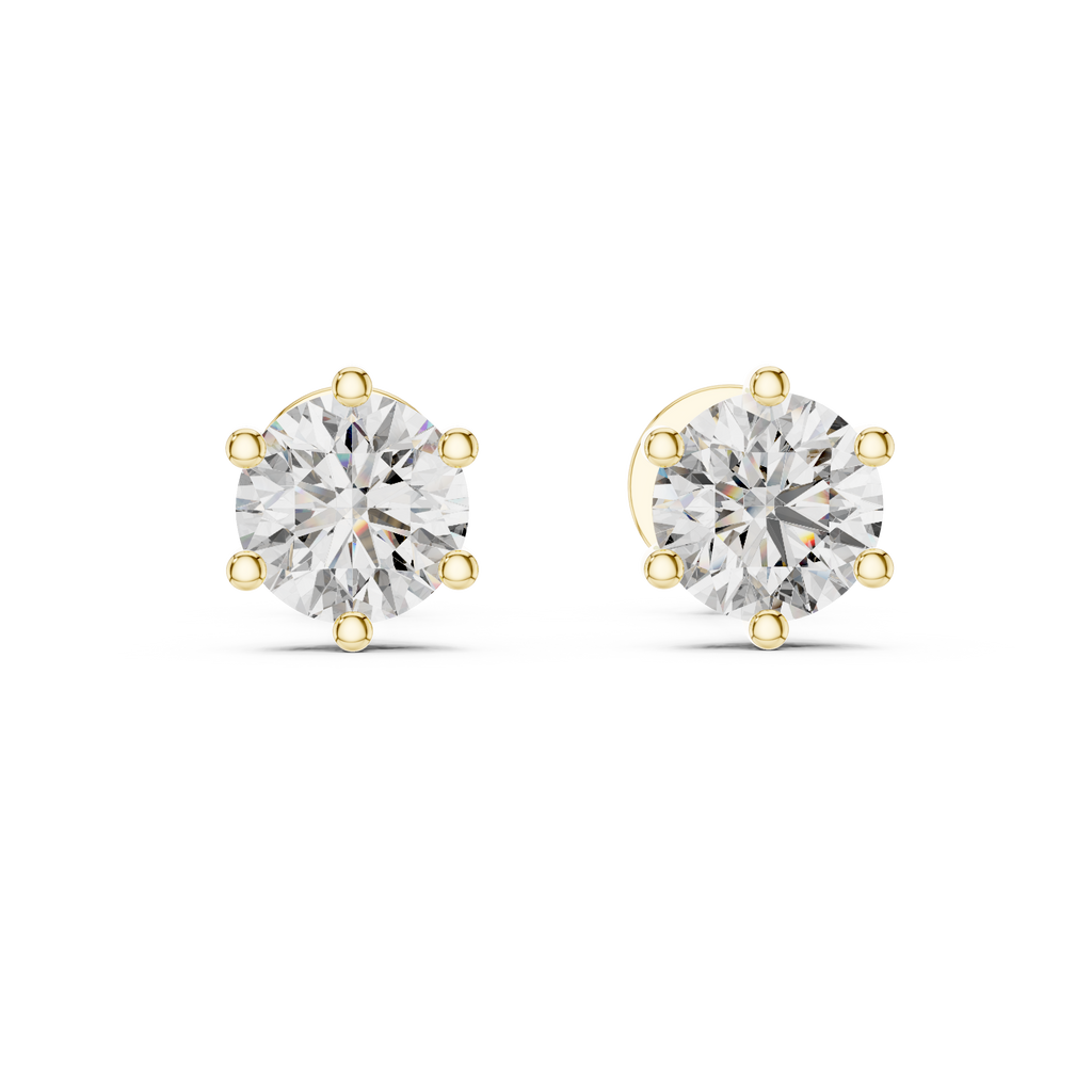 Round Diamond Six Prong Stud Earrings
