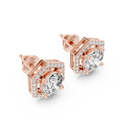 Round Diamond Hexagon Halo Stud Earrings