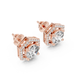 Round Diamond Hexagon Halo Stud Earrings