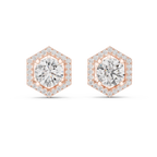 Round Diamond Hexagon Halo Stud Earrings