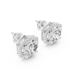 Round Diamond Hexagon Halo Stud Earrings