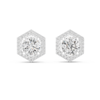Round Diamond Hexagon Halo Stud Earrings