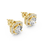Round Diamond Hexagon Halo Stud Earrings