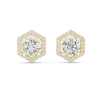 Round Diamond Hexagon Halo Stud Earrings