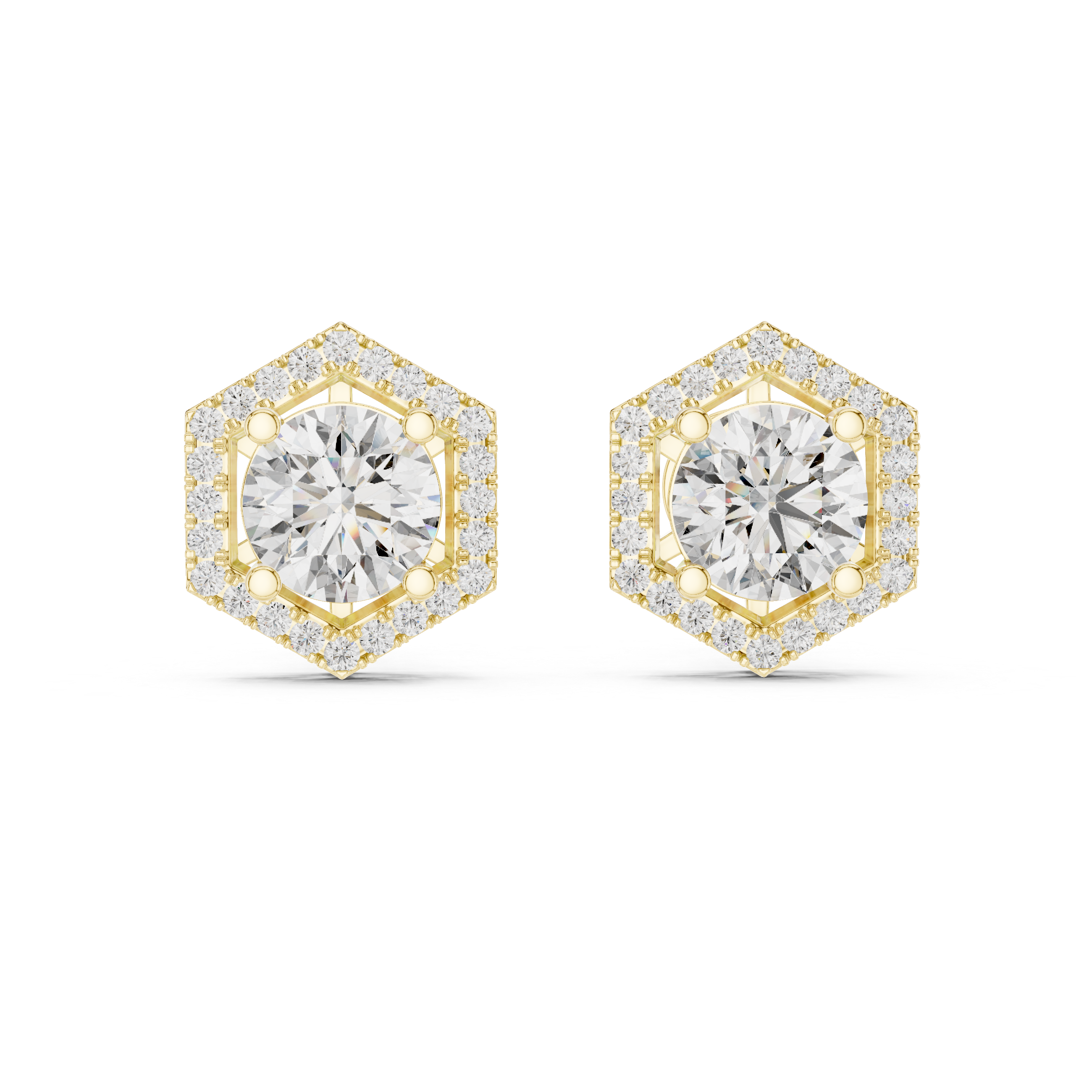 Round Diamond Hexagon Halo Stud Earrings