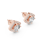 Round Diamond Square Halo Stud Earrings