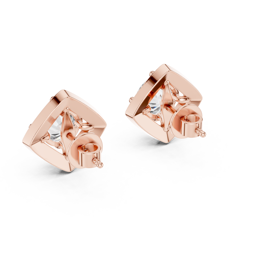 Round Diamond Square Halo Stud Earrings