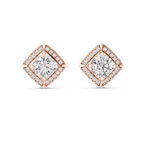 Round Diamond Square Halo Stud Earrings