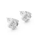 Round Diamond Square Halo Stud Earrings
