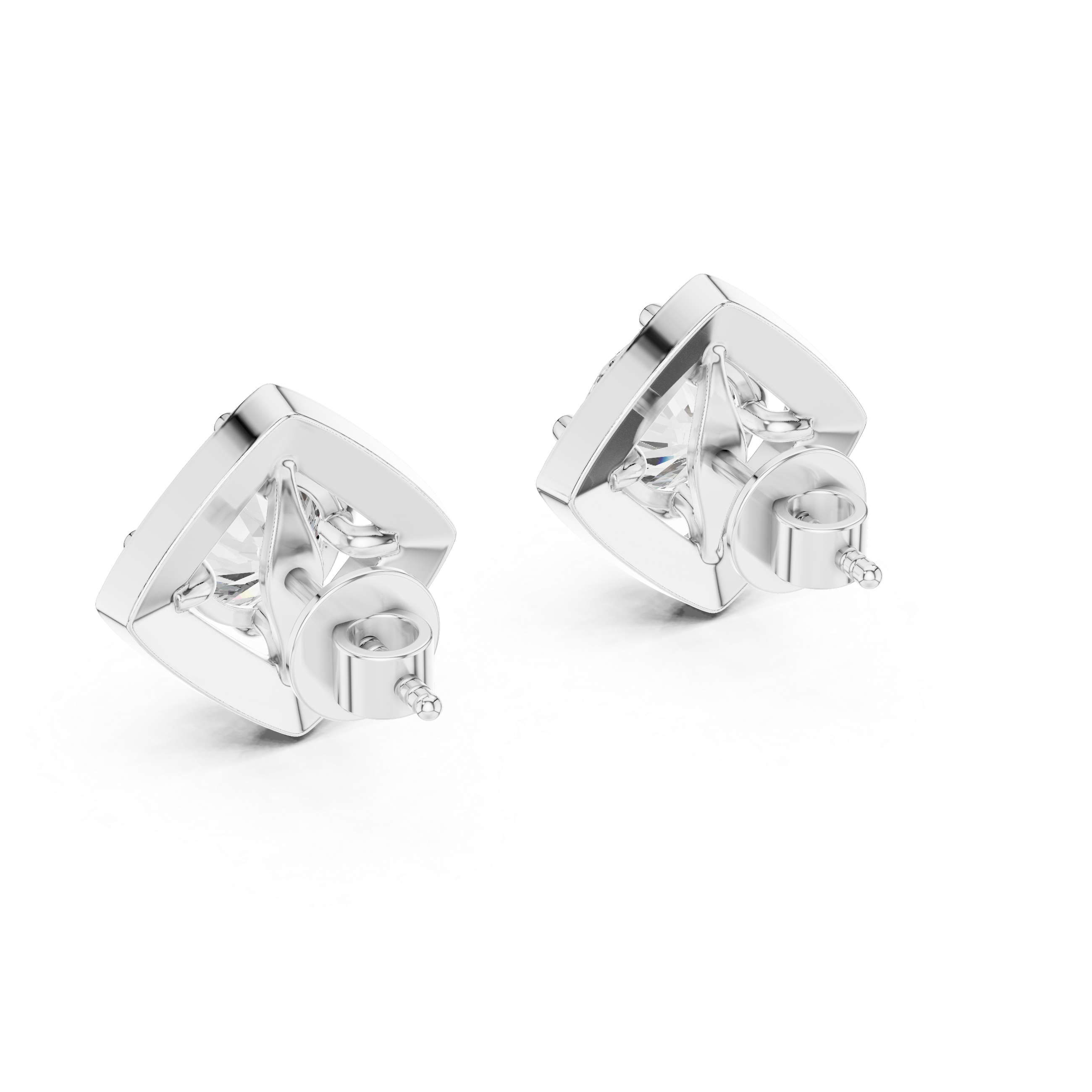 Round Diamond Square Halo Stud Earrings