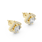 Round Diamond Square Halo Stud Earrings