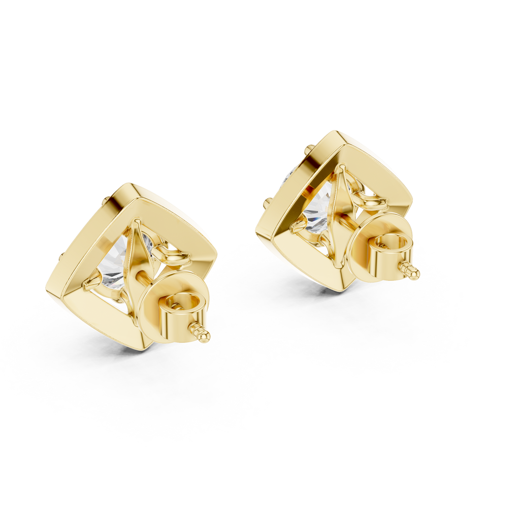 Round Diamond Square Halo Stud Earrings