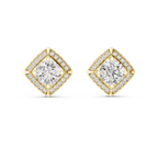 Round Diamond Square Halo Stud Earrings
