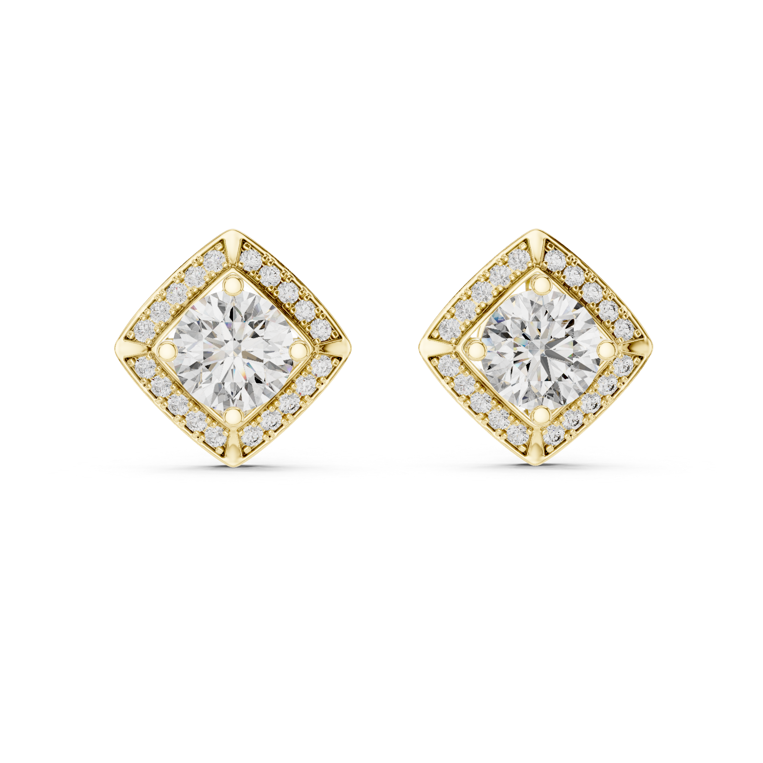 Round Diamond Square Halo Stud Earrings
