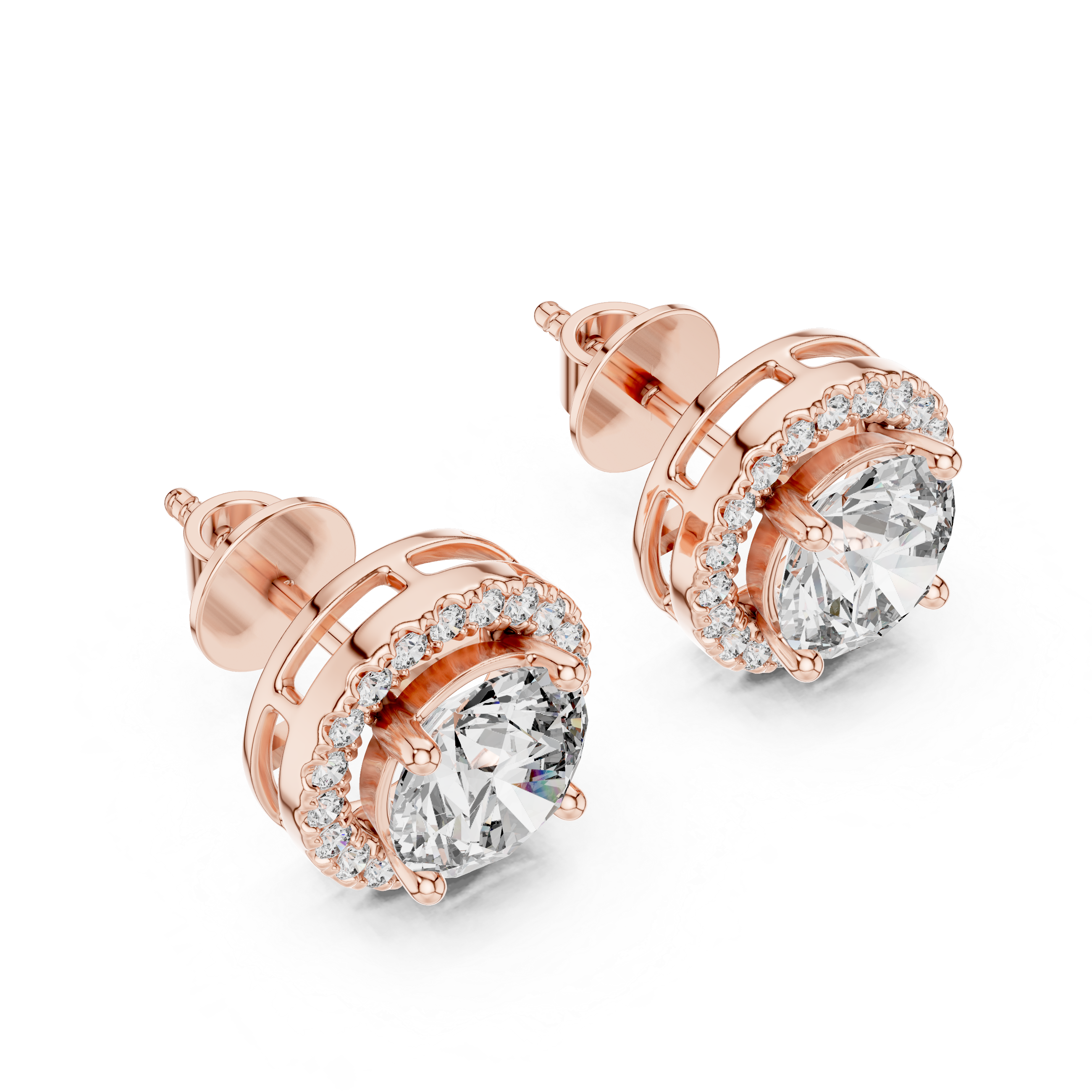 Round Diamonds Halo Stud Earrings