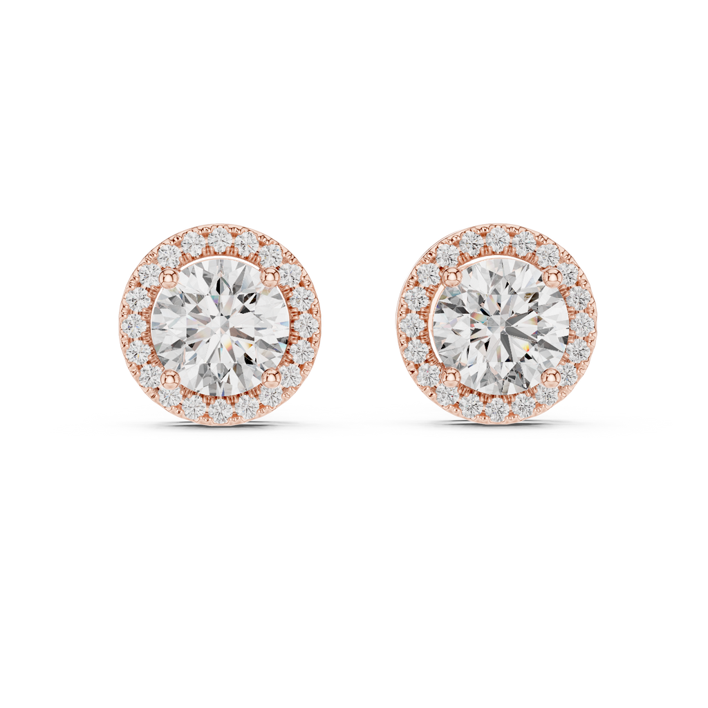 Round Diamonds Halo Stud Earrings