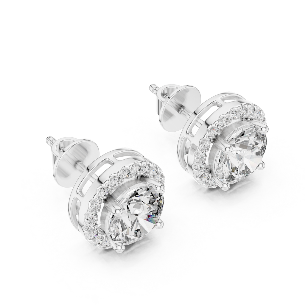 Round Diamonds Halo Stud Earrings