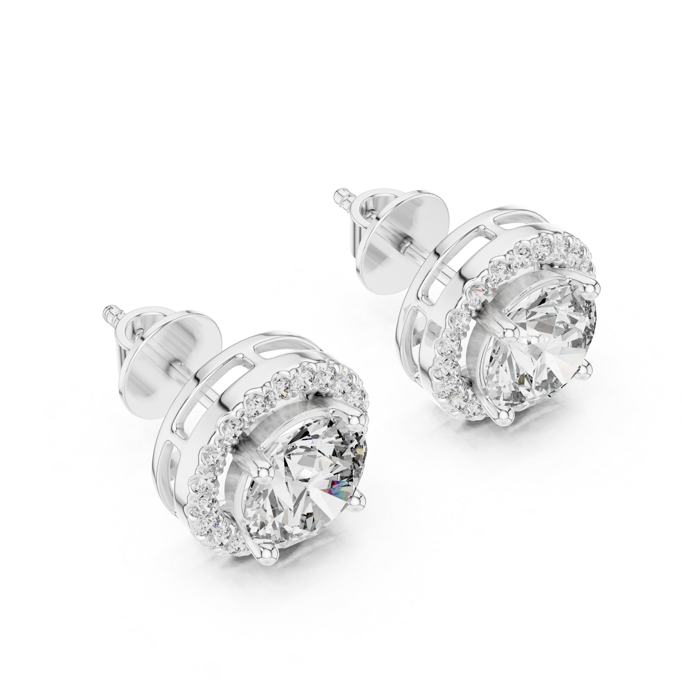 Round Diamonds Halo Stud Earrings