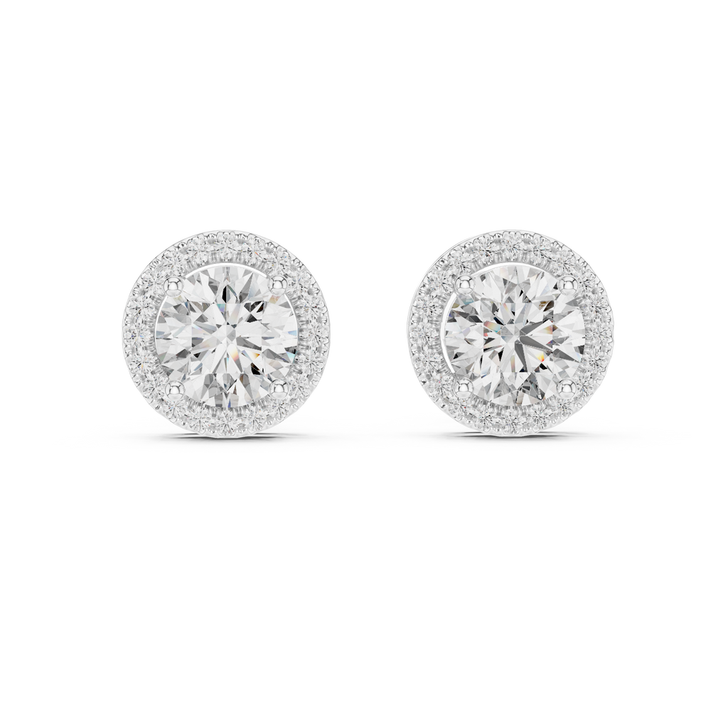 Round Diamonds Halo Stud Earrings
