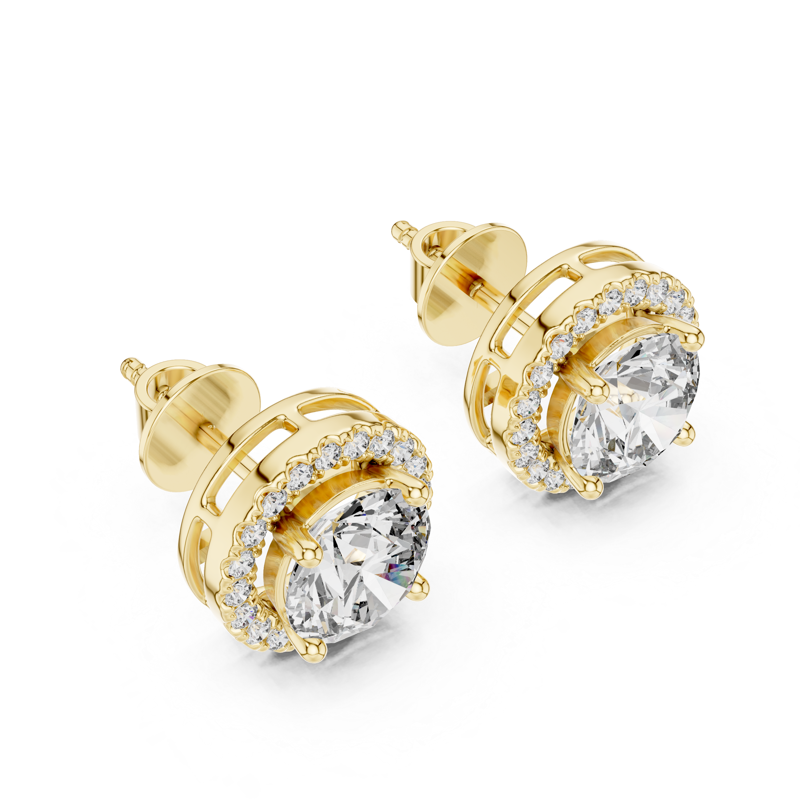 Round Diamonds Halo Stud Earrings