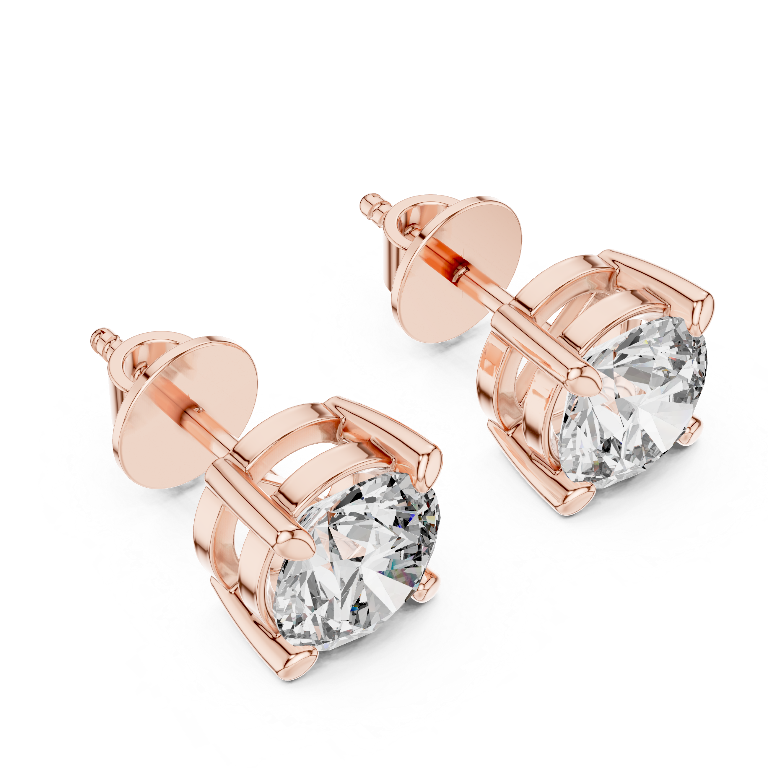 Round Diamond Four Prong Stud Earrings