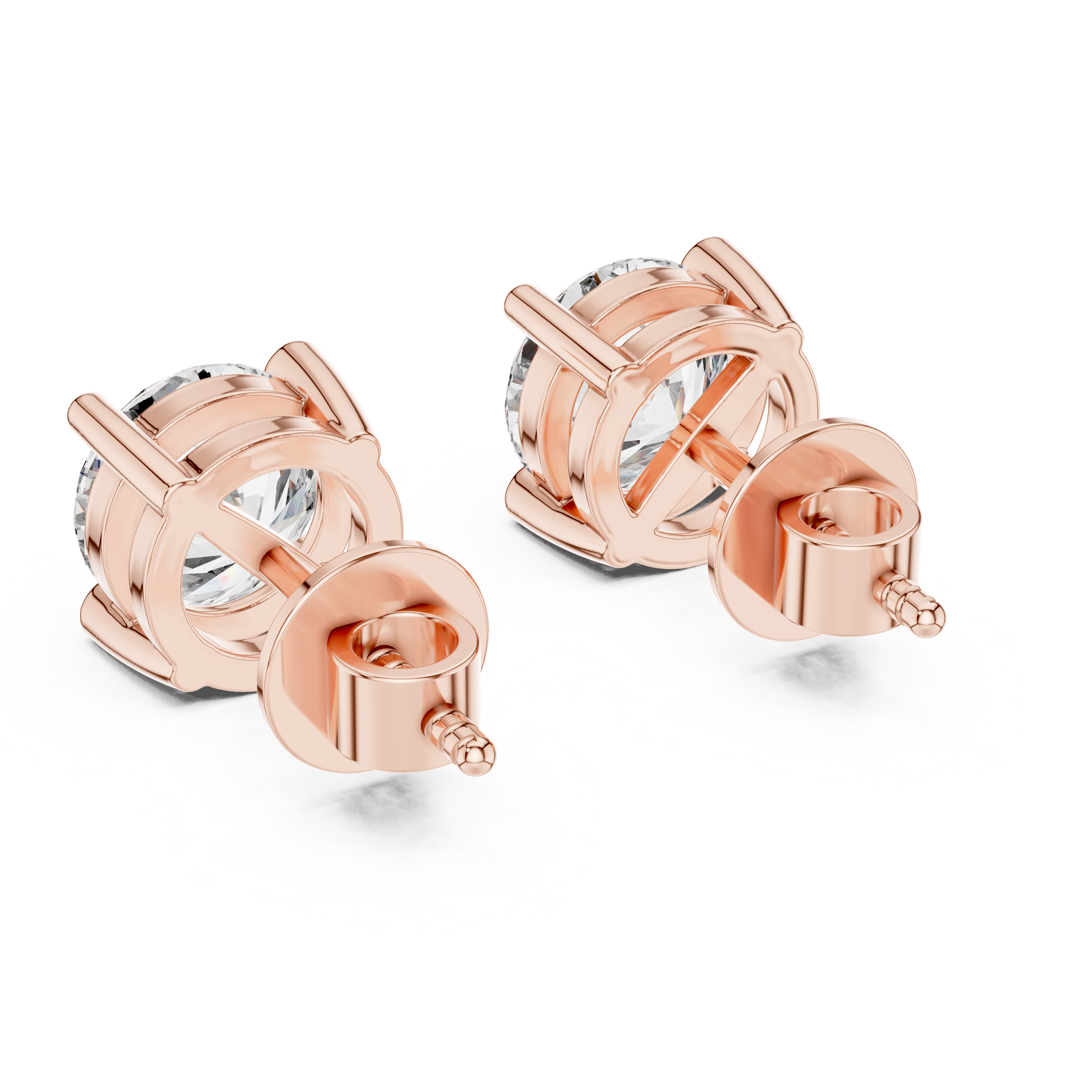 Round Diamond Four Prong Stud Earrings