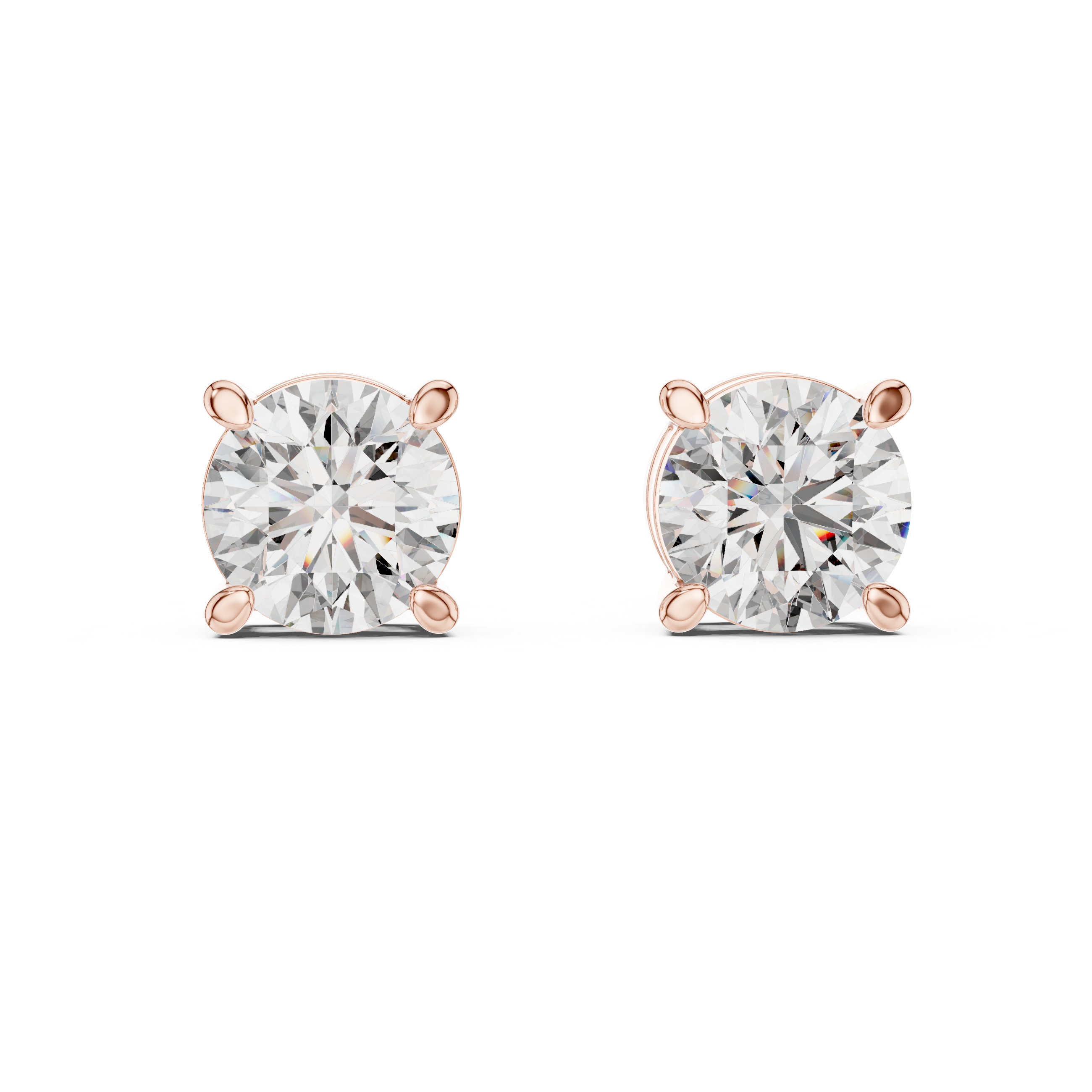 Round Diamond Four Prong Stud Earrings