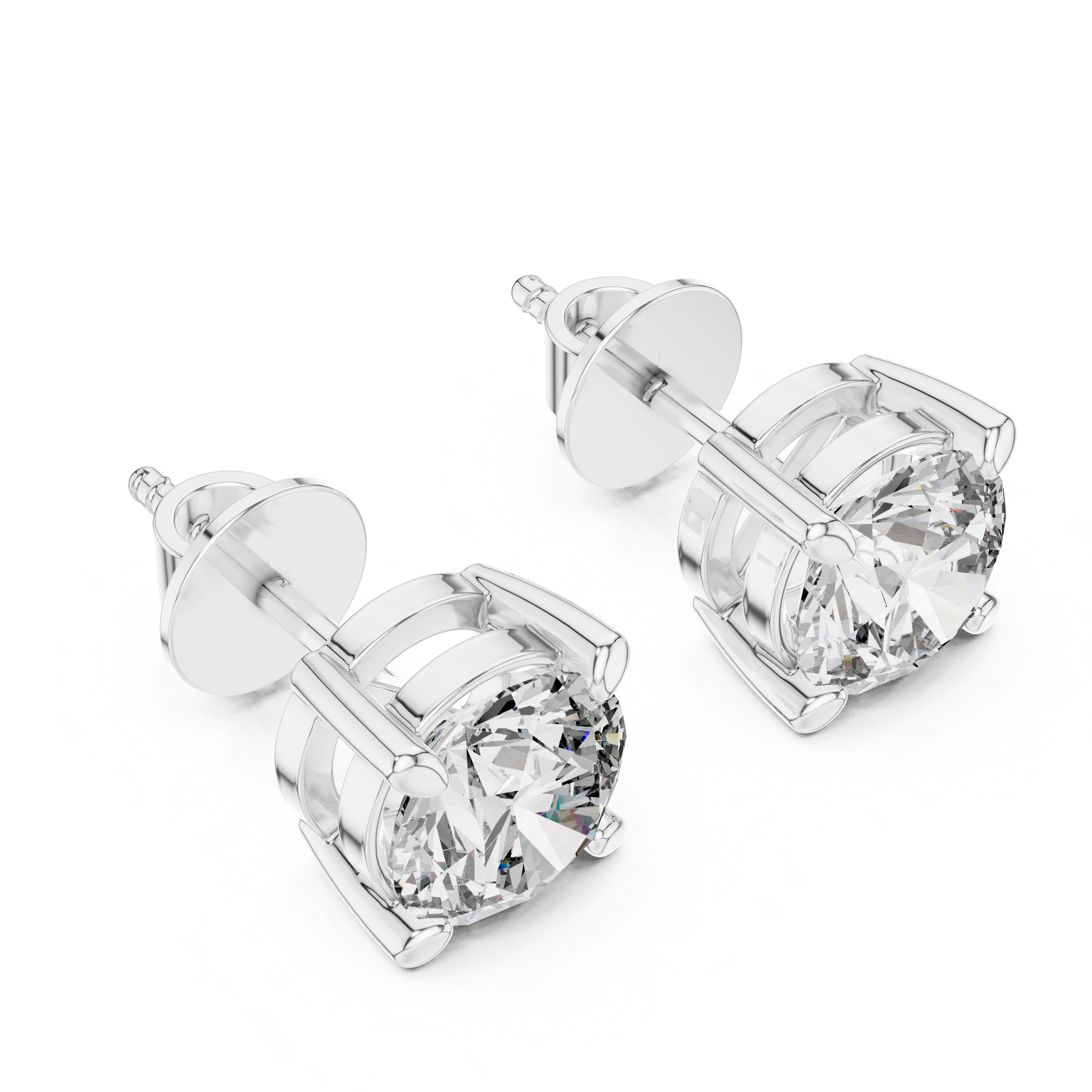 Round Diamond Four Prong Stud Earrings