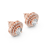 Round Diamond Triple Halo Stud Earrings