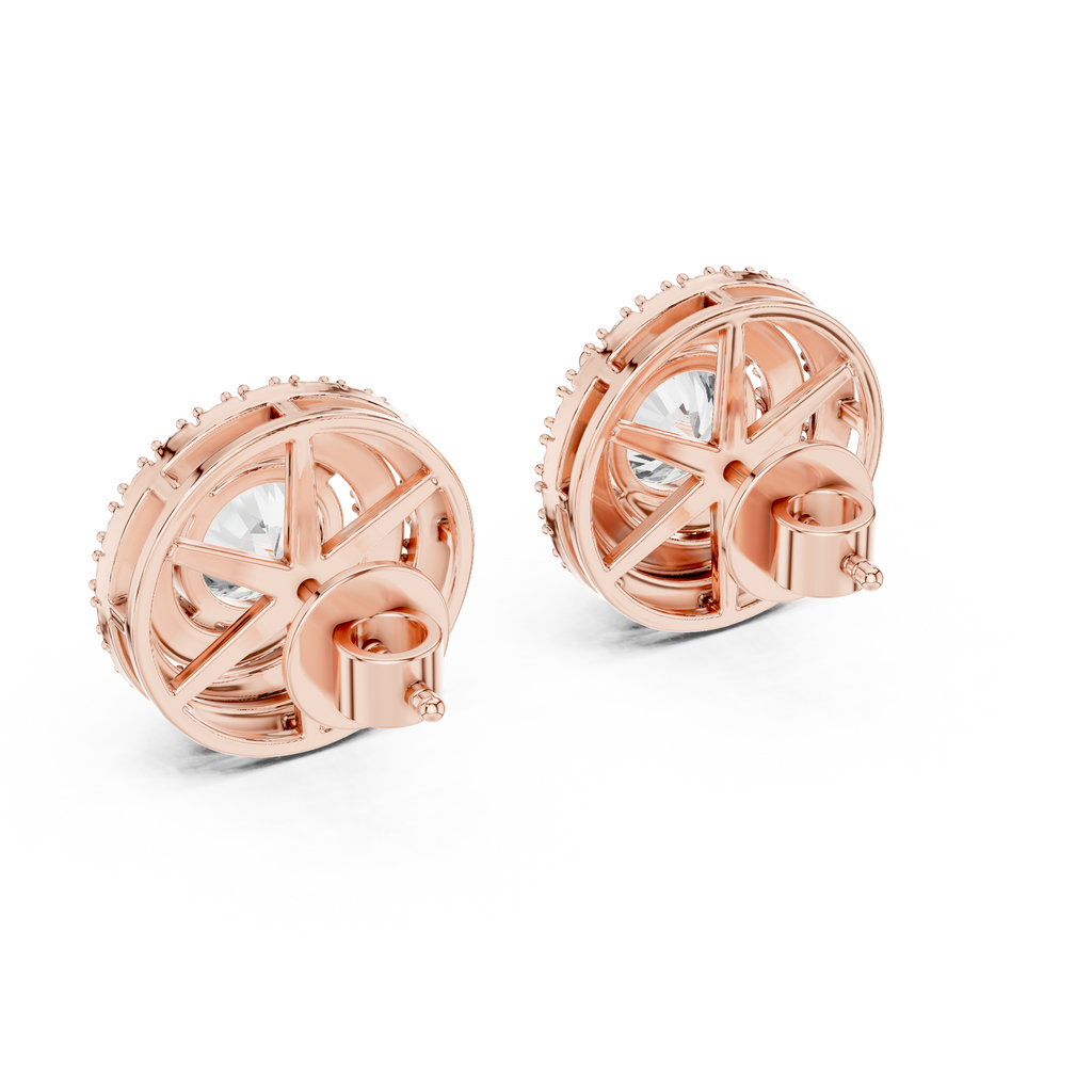 Round Diamond Triple Halo Stud Earrings