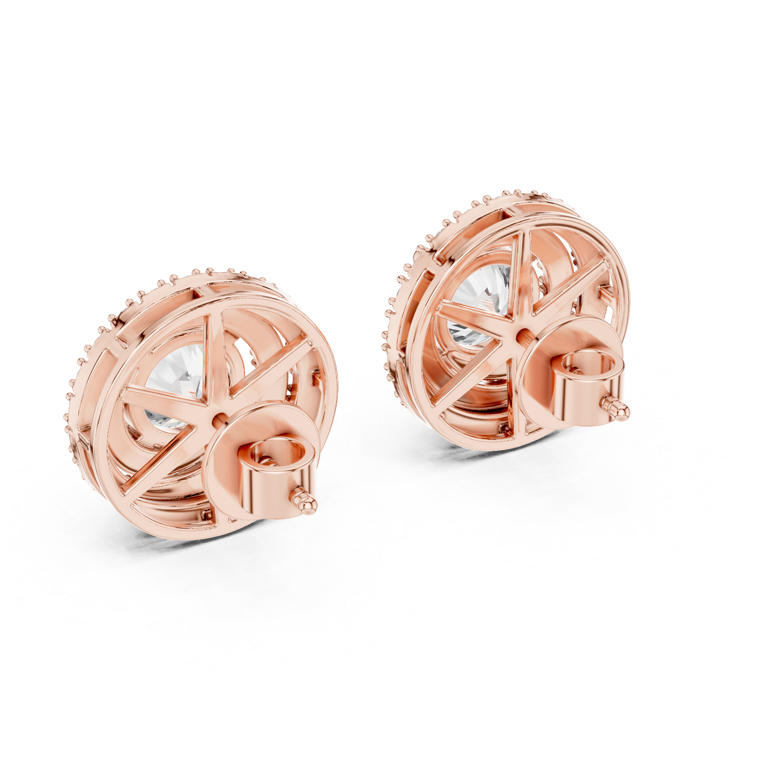Round Diamond Triple Halo Stud Earrings