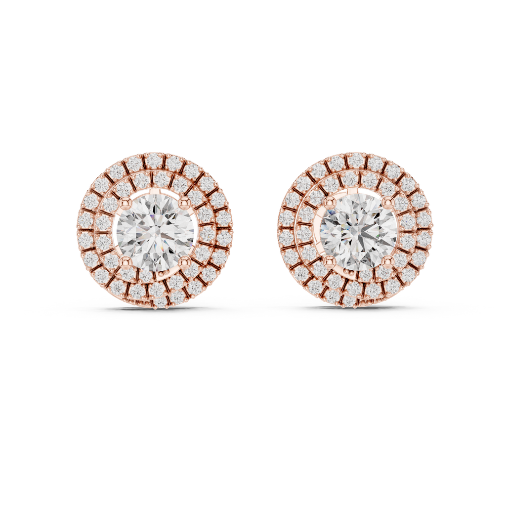 Round Diamond Triple Halo Stud Earrings