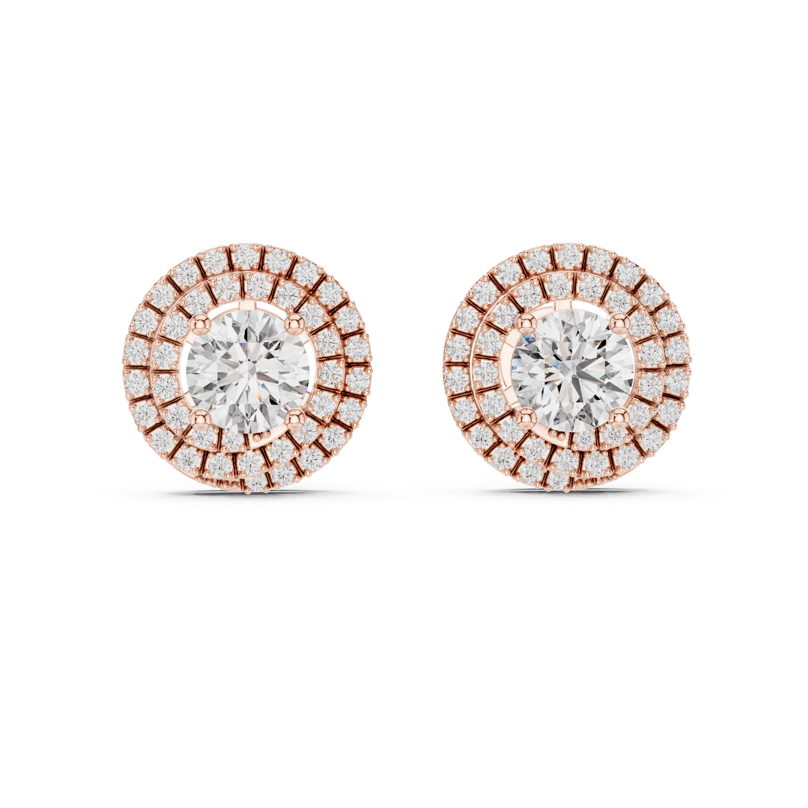 Round Diamond Triple Halo Stud Earrings