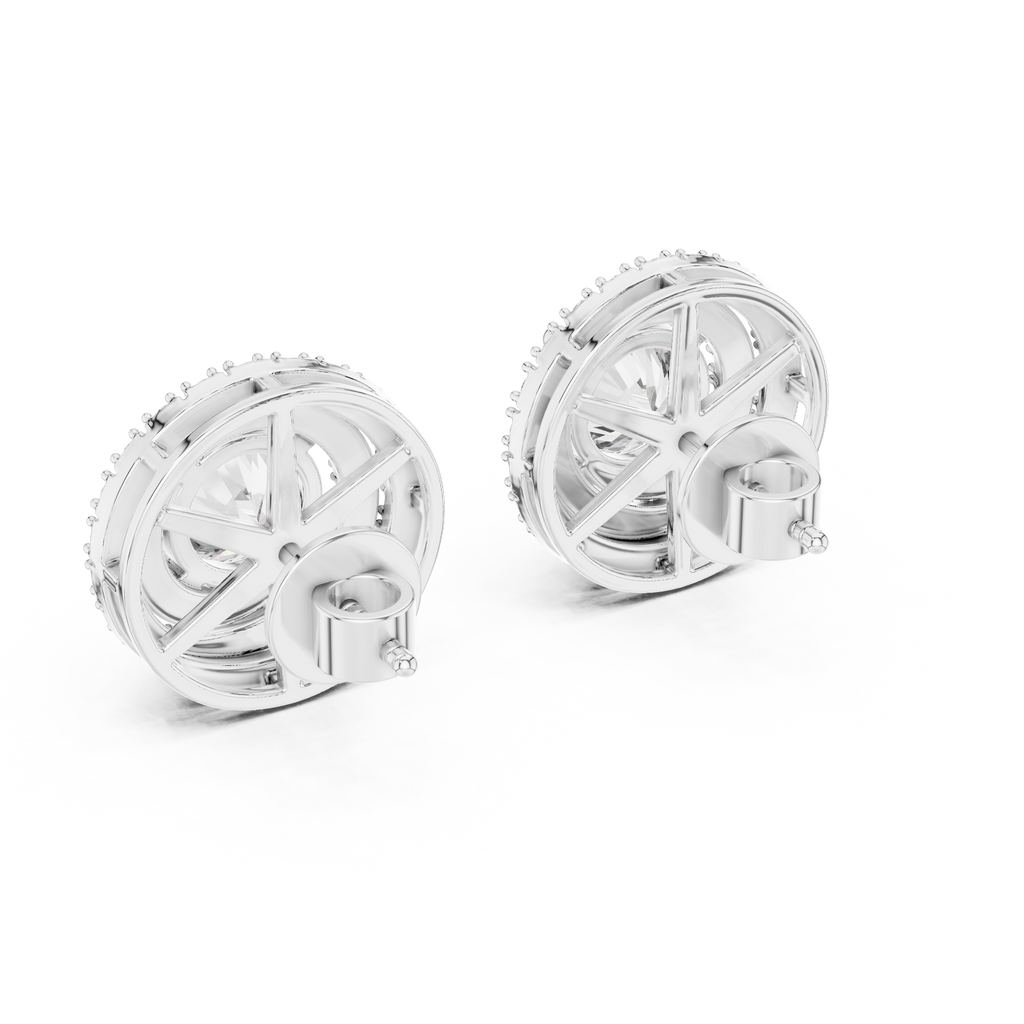 Round Diamond Triple Halo Stud Earrings