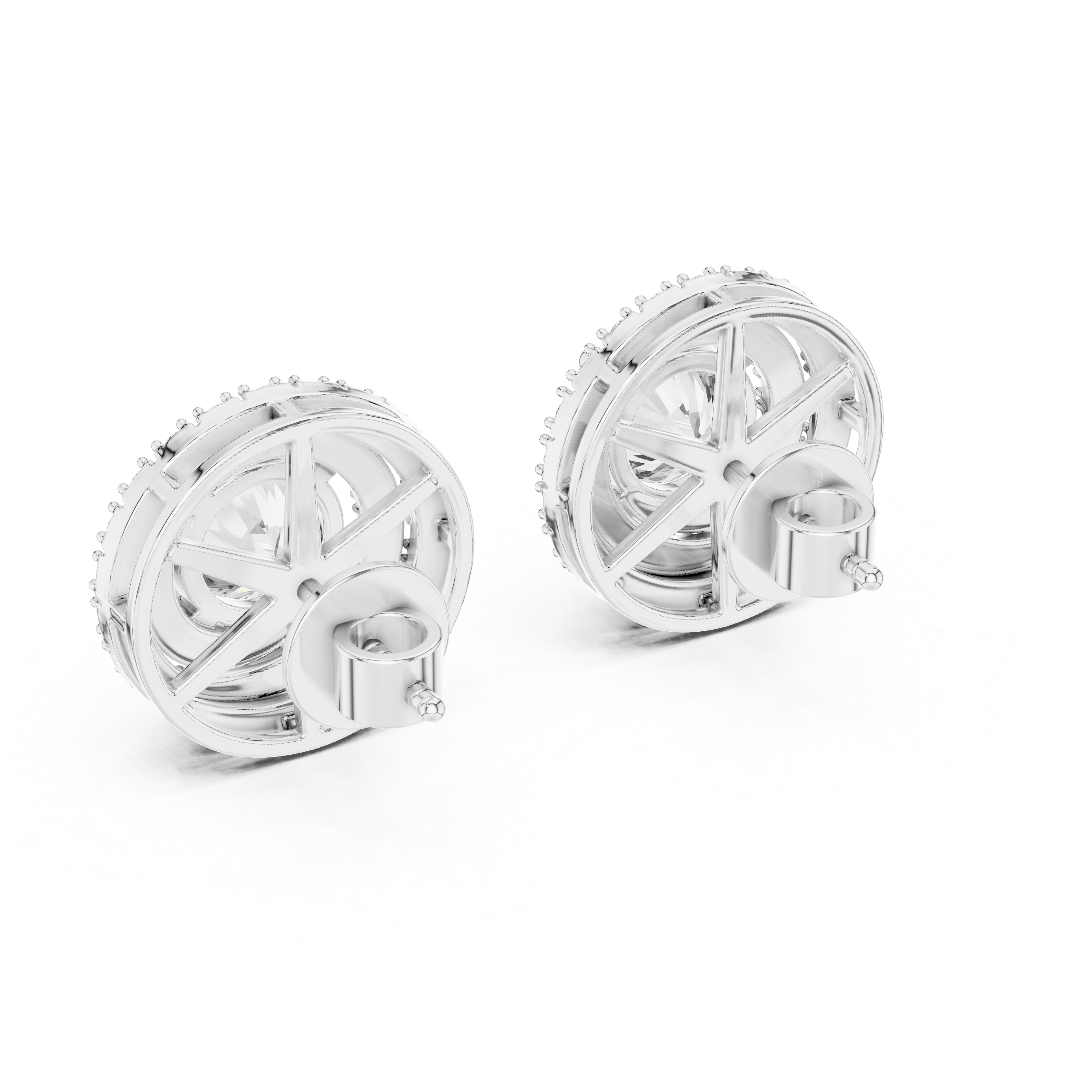 Round Diamond Triple Halo Stud Earrings