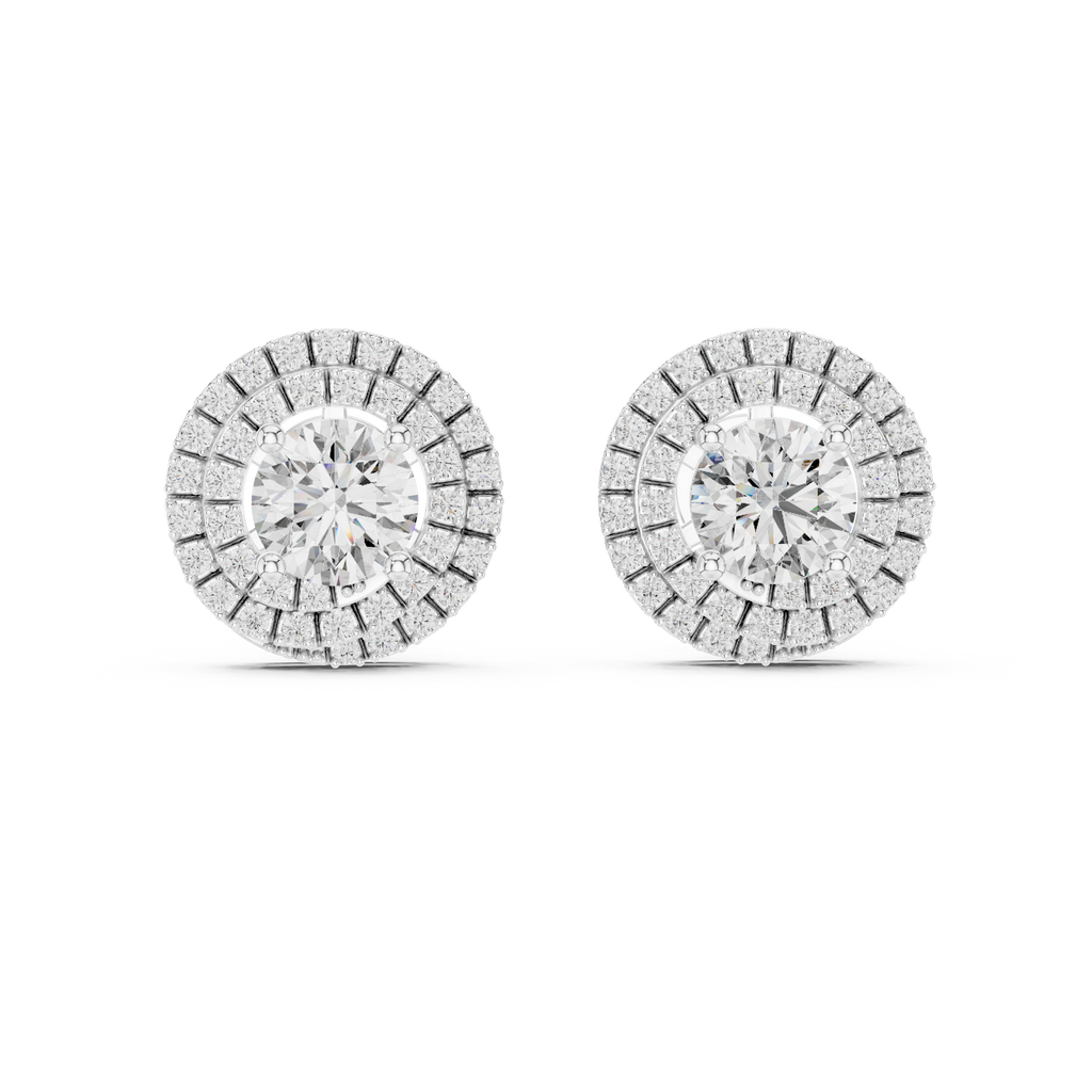 Round Diamond Triple Halo Stud Earrings