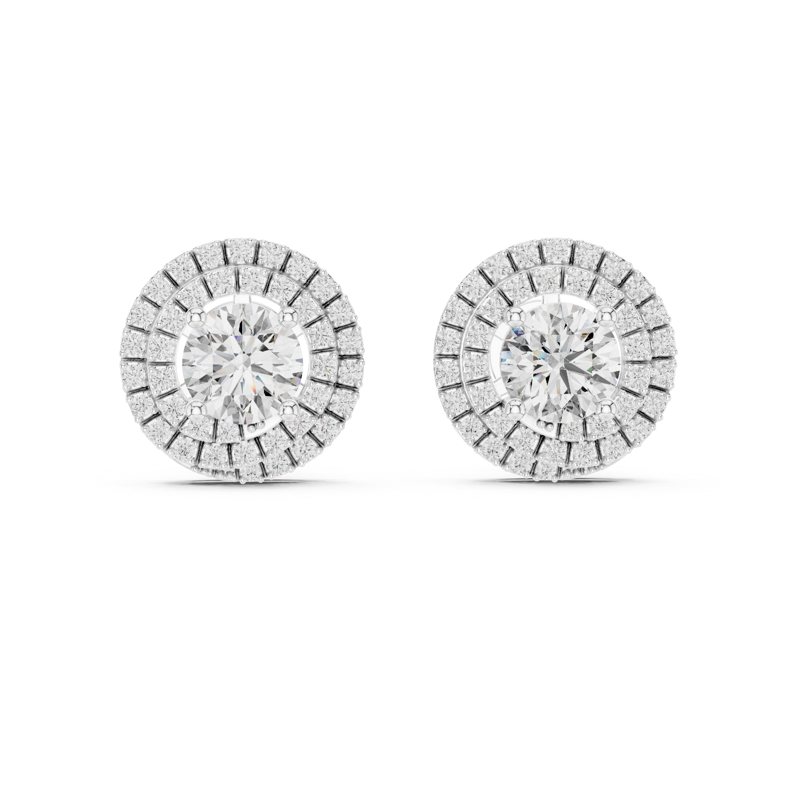 Round Diamond Triple Halo Stud Earrings