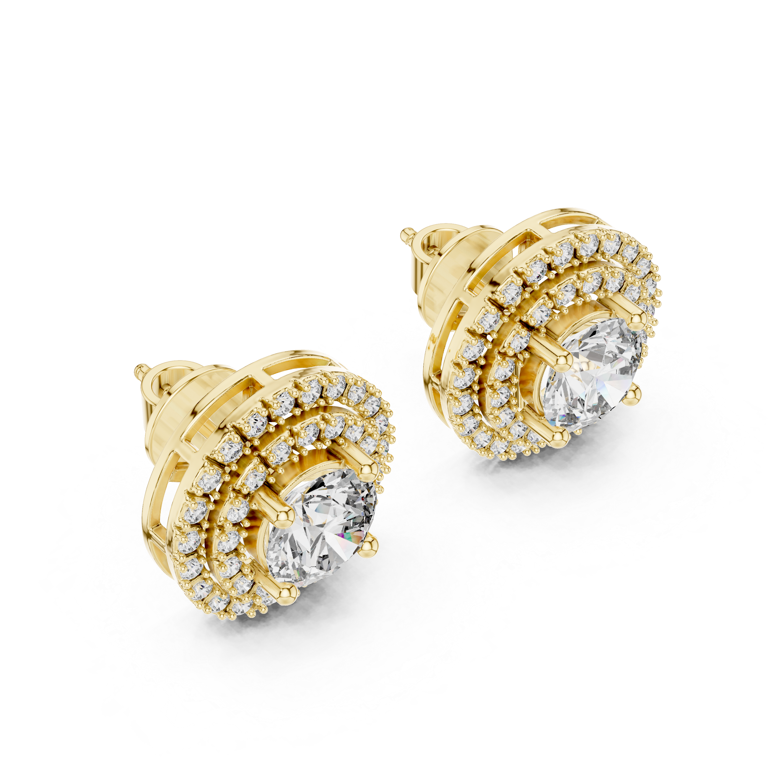 Round Diamond Triple Halo Stud Earrings